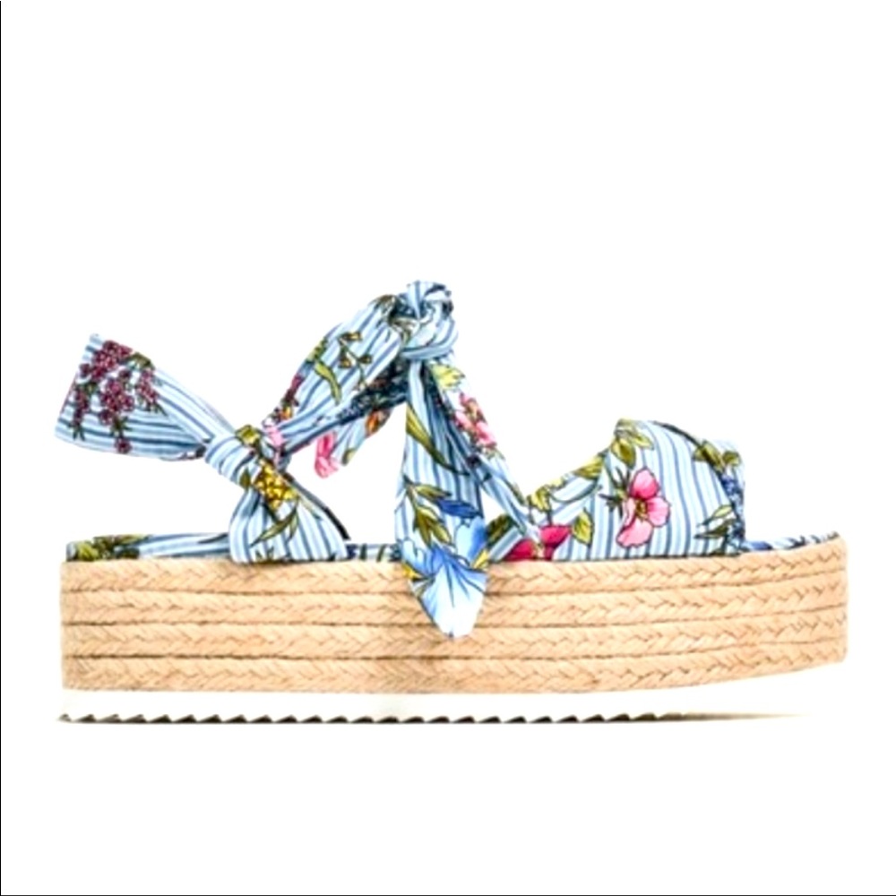 Zara Scarf Ankle Wrap Tie Flatform Raffia Espadrille Sandals